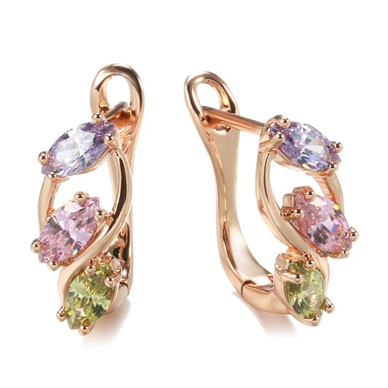 Crystal Stone Earrings Horse Eye Zircon 585 Rose Wedding Jewelry
