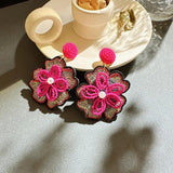 Rice Bead Flower Fabric Earrings for Women
