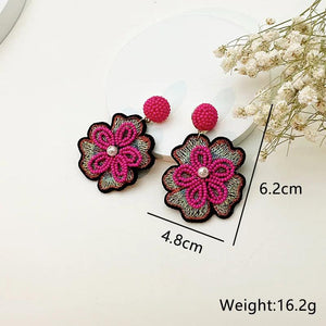 Rice Bead Flower Fabric Earrings for Women