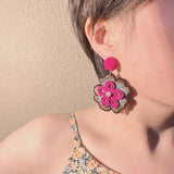 Rice Bead Flower Fabric Earrings for Women