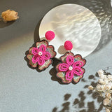Rice Bead Flower Fabric Earrings for Women