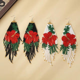 Bohemia Rice Bead Tassel Earrings Handwoven Flower Pattern