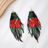 Bohemia Rice Bead Tassel Earrings Handwoven Flower Pattern
