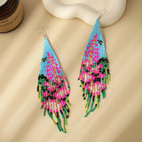 Bohemia Rice Bead Tassel Earrings Handwoven Flower Pattern