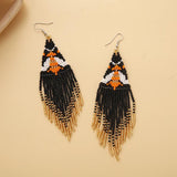 Bohemia Rice Bead Tassel Earrings Handwoven Flower Pattern