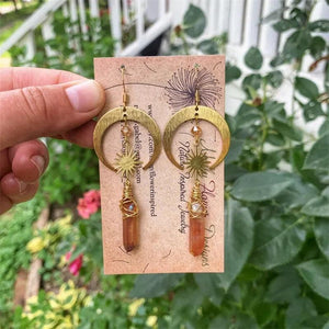 Golden Sunburst Quartz Earrings