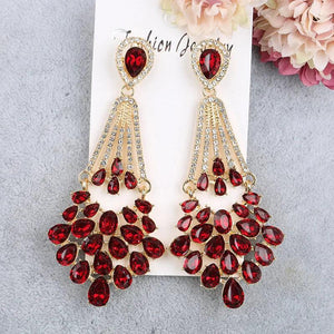 Green Emerald Rhinestone Chandelier Earrings for Women