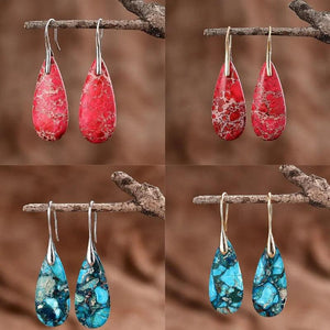 Vintage Stone Water Drop Dangle Earrings for Women Girls