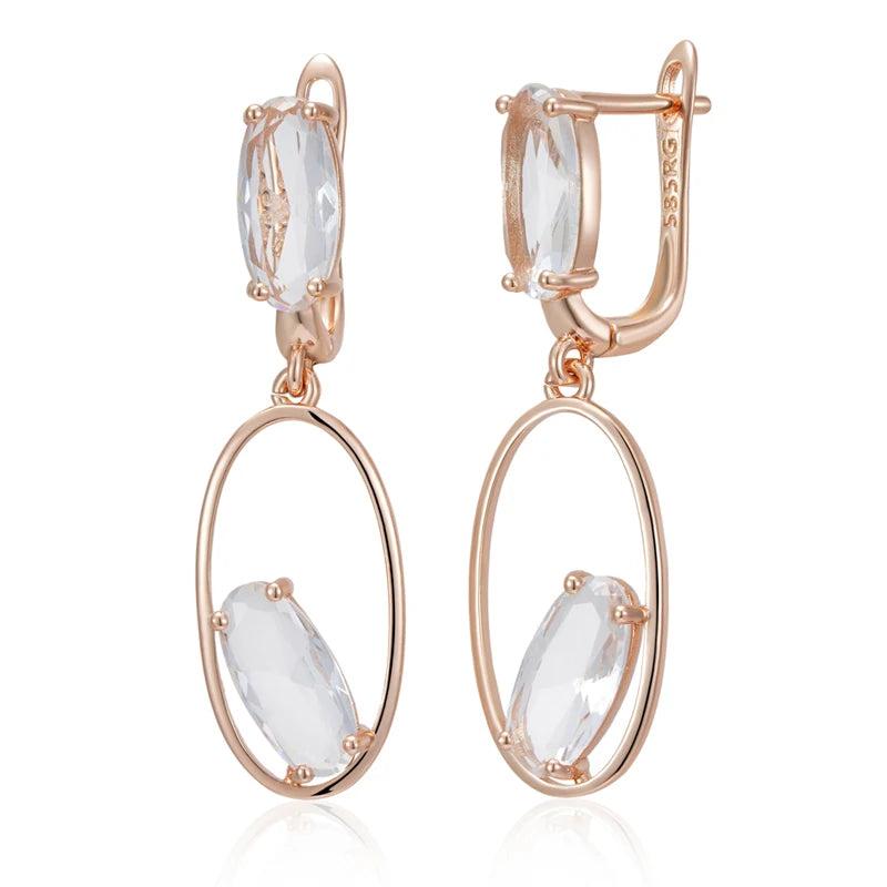 Kinel Clear Crystal Drop Earrings 585 Rose Geometric Fine Jewelry