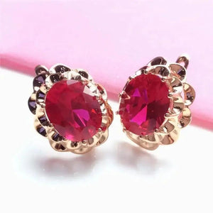 14K Rose Gold Ruby Flower Earrings Women's Jewelry