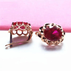 14K Rose Gold Ruby Flower Earrings Women's Jewelry