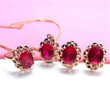 14K Rose Gold Ruby Flower Earrings Women's Jewelry