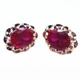 14K Rose Gold Ruby Flower Earrings Women's Jewelry