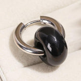 Agate Turquoise Silver Hoop Earrings Women Stainless Steel Donut Chunky Ear Buck