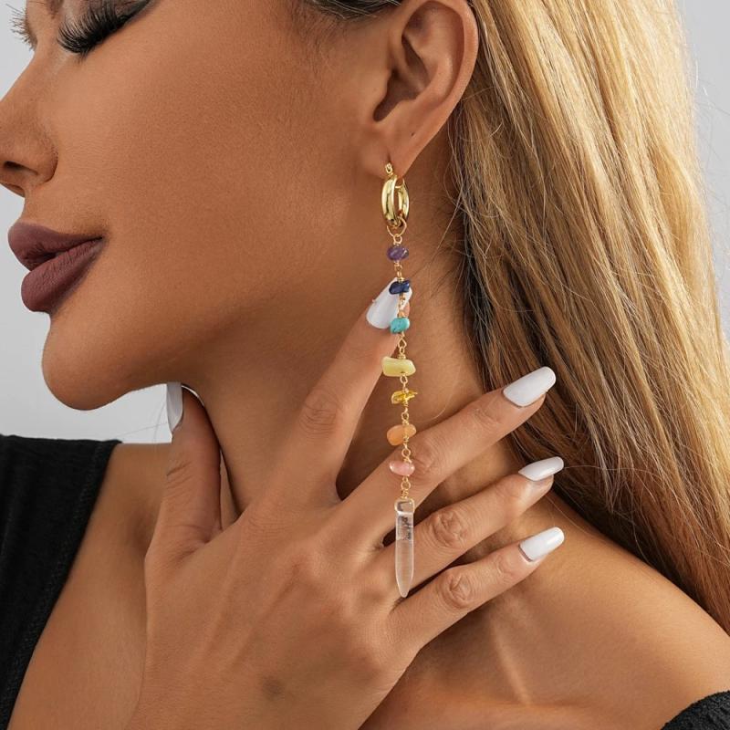 Colorful Stone Pendant Earrings - Street Style Jewelry