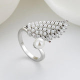 Pearl Zircon Wing Rings For Women Feather Opening Ring Christmas Punk Jewelry