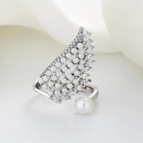 Pearl Zircon Wing Rings For Women Feather Opening Ring Christmas Punk Jewelry