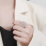 Pearl Zircon Wing Rings For Women Feather Opening Ring Christmas Punk Jewelry