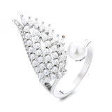 Pearl Zircon Wing Rings For Women Feather Opening Ring Christmas Punk Jewelry