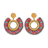 Bohemia Rice Bead Earrings Crystal Roundness Sunflower Color Hand Knitting