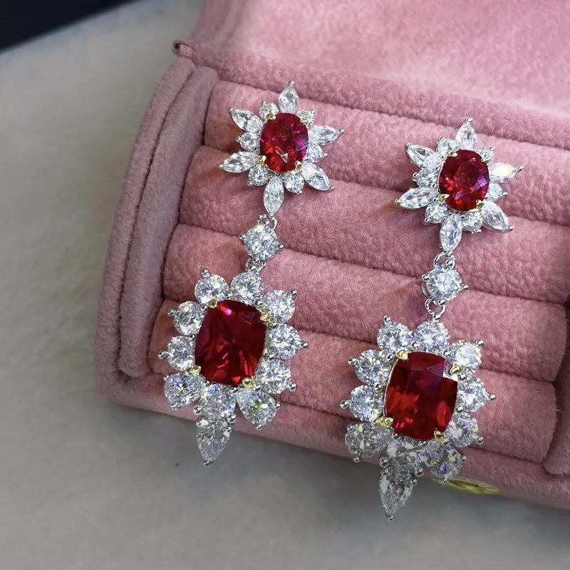 Oval Sea Topaz Long Earrings Women Jewelry