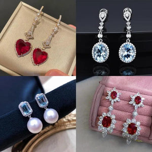 Oval Sea Topaz Long Earrings Women Jewelry
