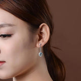 Oval Sea Topaz Long Earrings Women Jewelry
