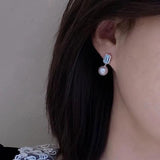 Oval Sea Topaz Long Earrings Women Jewelry