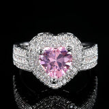 Pink Zircon Heart Ring Silver Wedding Jewelry
