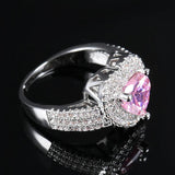 Pink Zircon Heart Ring Silver Wedding Jewelry