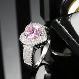 Pink Zircon Heart Ring Silver Wedding Jewelry