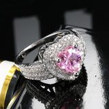 Pink Zircon Heart Ring Silver Wedding Jewelry