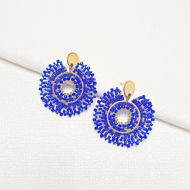 Bohemia Crystal Beaded Earrings Hand-knitted Hollow Out Design