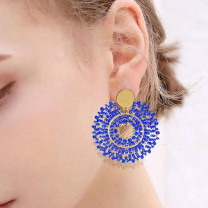 Bohemia Crystal Beaded Earrings Hand-knitted Hollow Out Design