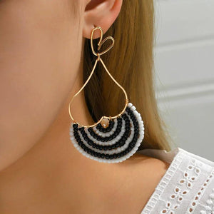 Bohemia Rice Bead Earrings Hand Knitting Multilayer Originality