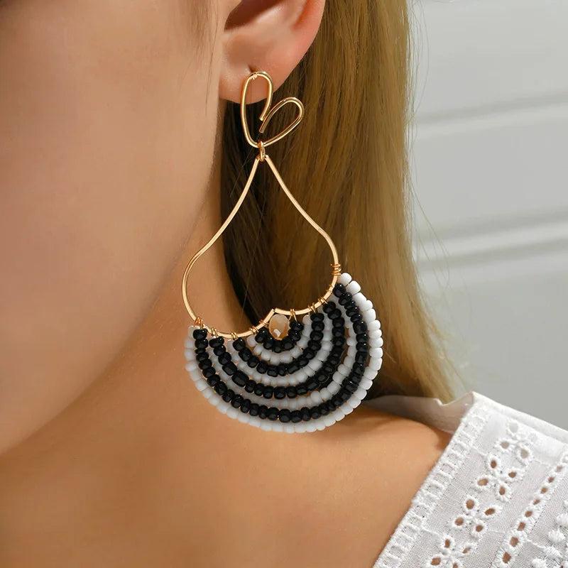 Bohemia Rice Bead Earrings Hand Knitting Multilayer Originality