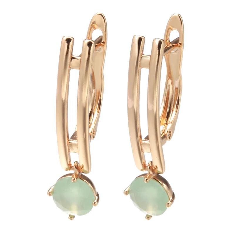 Emerald Green Zircon Earrings 585 Rose Gold Wedding Dangle Earrings