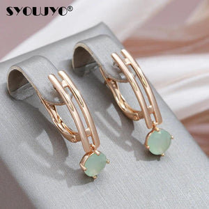 Emerald Green Zircon Earrings 585 Rose Gold Wedding Dangle Earrings