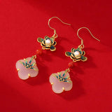 Chinese Enamel Lotus Wada Long Earrings Vintage Nation Jewelry