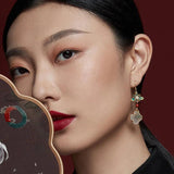 Chinese Enamel Lotus Wada Long Earrings Vintage Nation Jewelry