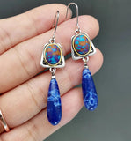 Boho Purple Stone Drop Earrings Two Tone Metal