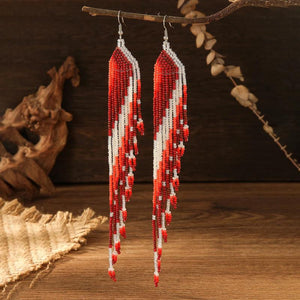 Boho Beaded Earrings Retro Hand-Knit Trapezium Design