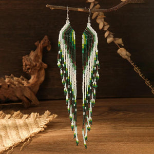 Boho Beaded Earrings Retro Hand-Knit Trapezium Design