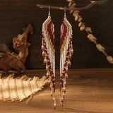 Boho Beaded Earrings Retro Hand-Knit Trapezium Design
