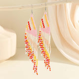 Boho Beaded Earrings Retro Hand-Knit Trapezium Design
