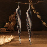 Boho Beaded Earrings Retro Hand-Knit Trapezium Design
