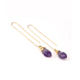 Ultra Violet Natural Stone Drop Earrings Long Women Rough Stone Gift