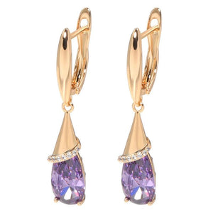 Water Drop Amethyst Dangle Earrings Rose Piercing Wedding Jewelry
