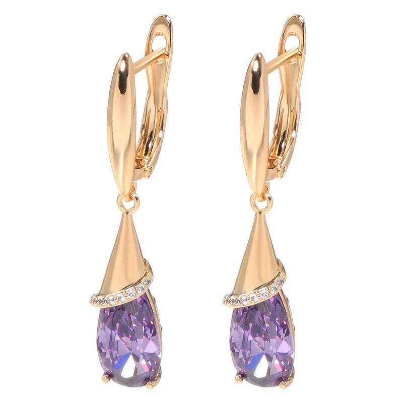 Water Drop Amethyst Dangle Earrings Rose Piercing Wedding Jewelry