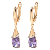 Water Drop Amethyst Dangle Earrings Rose Piercing Wedding Jewelry
